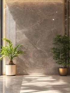 大理石墙面旁的绿植景观