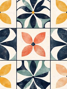 复古花卉几何图案瓷砖