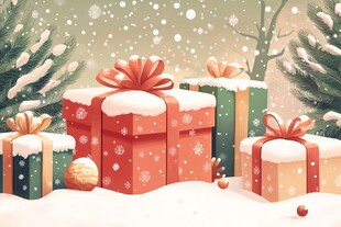 圣诞雪境中的精美礼物
