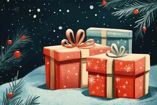 圣诞雪夜下的精美礼物