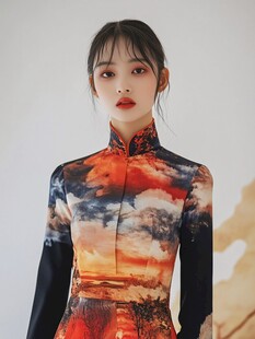 复古印花旗袍女性风采