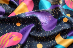 多彩波点图案丝绸面料