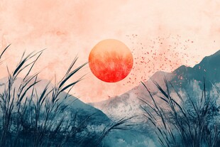 落日映山川 草影随风摇