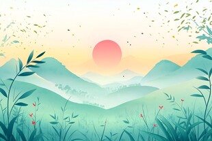 日出山林间 绿意盎然景