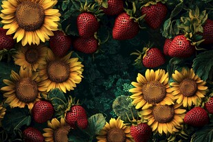 向日葵与草莓的缤纷组合
