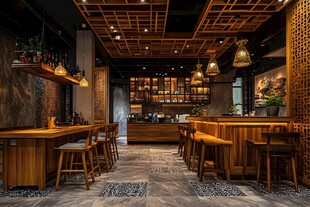 复古风木质酒吧室内场景