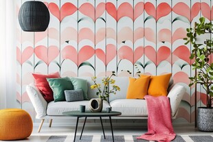 爱心墙纸装饰的温馨客厅