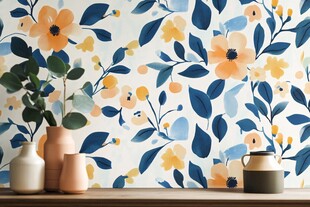 花卉墙纸搭配清新摆件