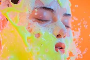 脸上满是荧光泡沫的人像