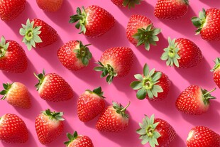 粉色背景上的新鲜草莓