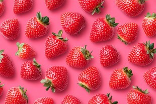 粉色背景上的新鲜草莓
