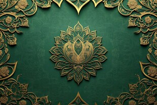 绿底金色精美莲花装饰图案