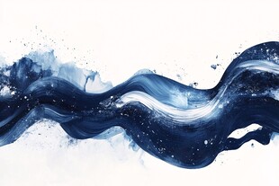 蓝色水墨海浪艺术插画