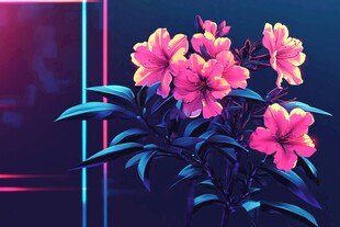 梦幻霓虹下的艳丽花卉