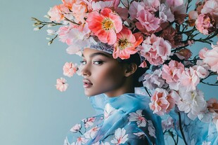 头戴繁花的梦幻时尚佳人