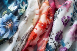 多彩花卉图案精美丝绸面料