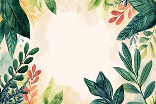 水彩绿叶边框背景图
