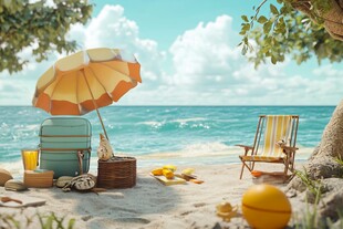 海滩惬意野餐场景