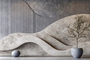 波浪形墙面装饰盆栽景观