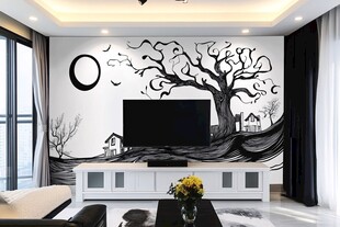 黑白风客厅艺术电视背景墙