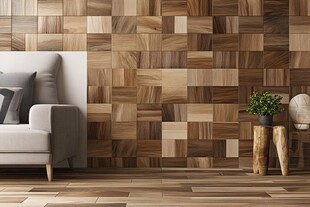 木质拼贴墙饰的温馨客厅