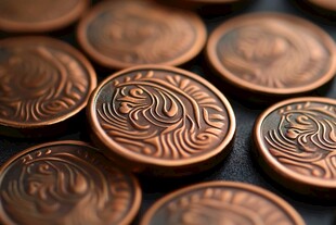 复古花纹铜币特写