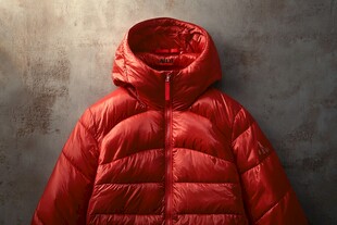 红色连帽羽绒服展示