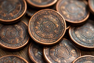 古铜色花纹硬币特写