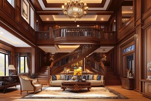 豪华大气的木质别墅客厅