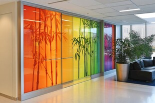 彩色竹林墙饰的现代办公区