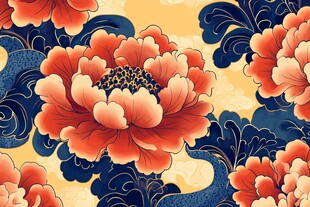 中式牡丹海浪纹样图案