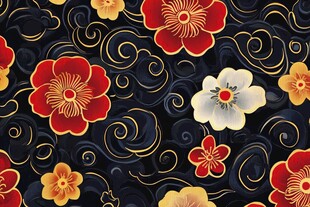 中式繁花云纹复古图案