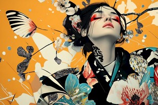 和服女子与蝶的梦幻图景