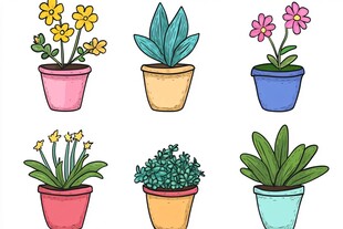 手绘盆栽花卉插画集合