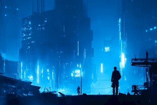 赛博朋克风城市夜景剪影