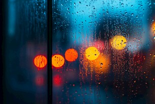 雨夜车窗上的斑斓光影