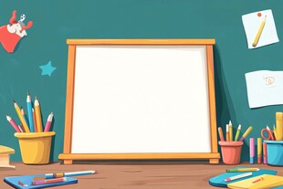 空白画板与多彩文具场景