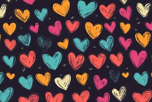 多彩爱心手绘无缝图案