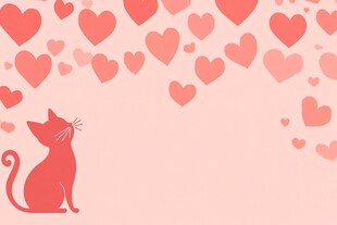 粉红猫咪与爱心浪漫背景