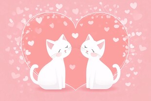 甜蜜双猫 爱心环绕浪漫图