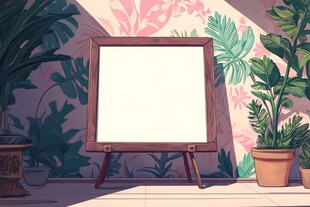 室内绿植环绕的空白画板