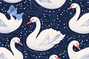 天鹅在星空水波间的梦幻图案