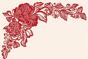 中式红色花卉剪纸角花