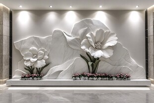 中式立体花卉墙面装饰