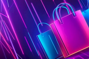 炫彩霓虹购物袋背景图