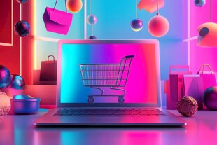 缤纷网购场景中的笔记本电脑