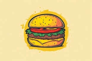 手绘美味汉堡插画