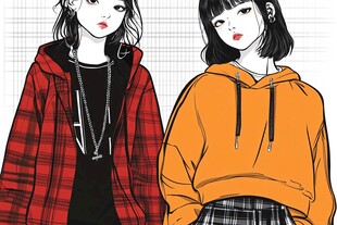 潮流少女穿搭插画