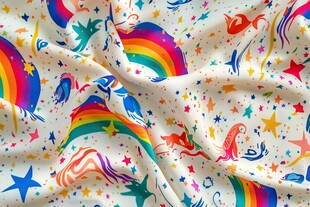 梦幻彩虹独角兽印花布料