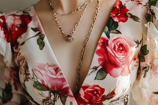 花卉裙装搭配精致项链